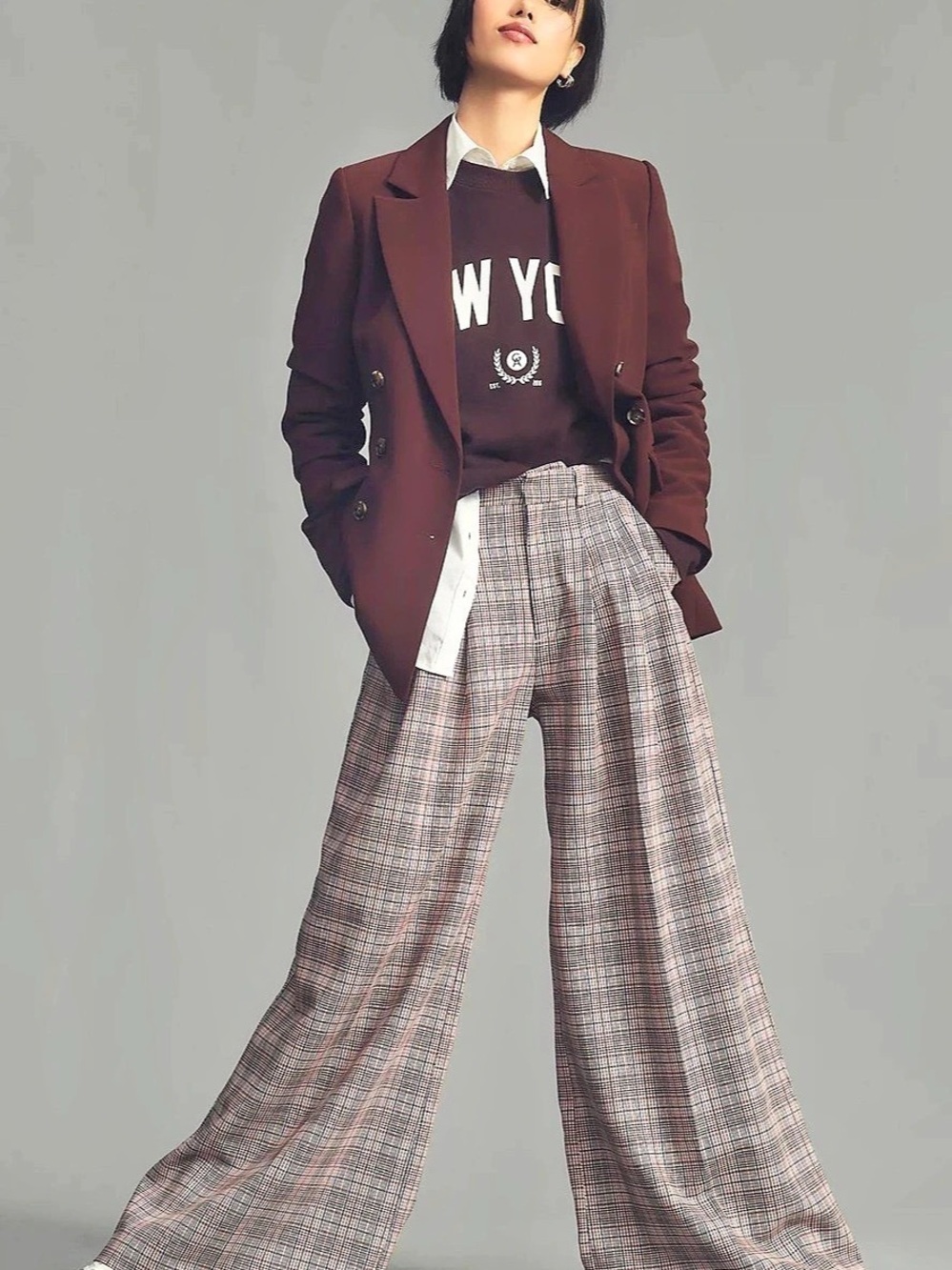 Maeve The Avery Pleated Wide Leg Trousers: Plaid Edition Anthropologie